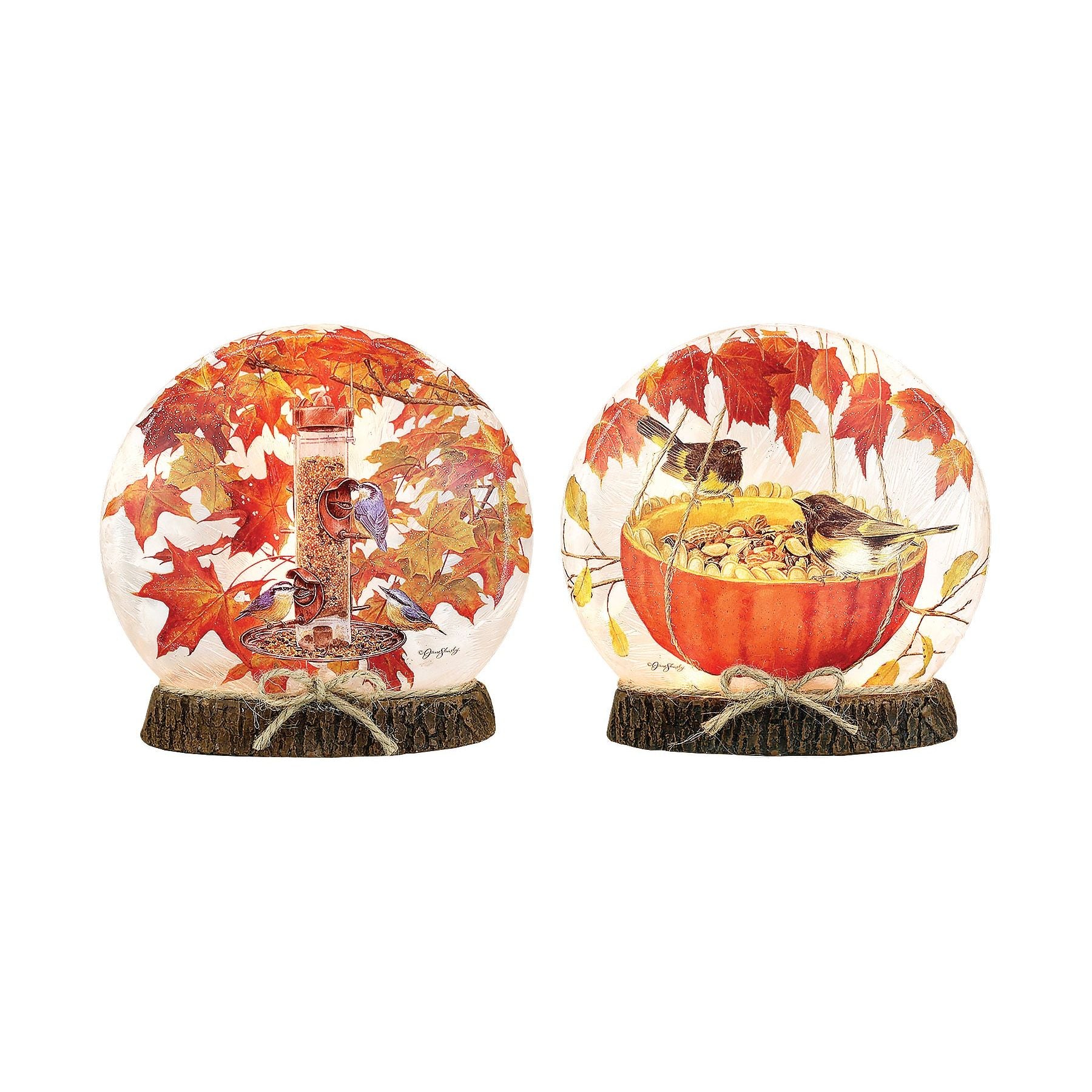 Fall Birds Feeding orb prelit - Zinnias Gift Boutique