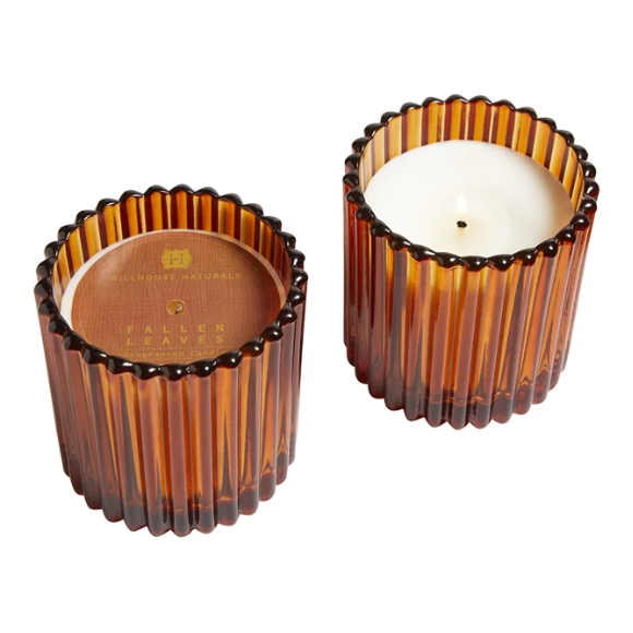 Fallen Leaves Candle In Small Decorative Glass 7oz - Zinnias Gift Boutique