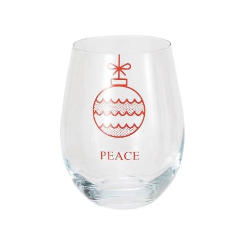 18 oz. Stemless Wine Glass w/ Ornament &amp; Word