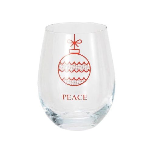 18 oz. Stemless Wine Glass w/ Ornament & Word - Zinnias Gift Boutique