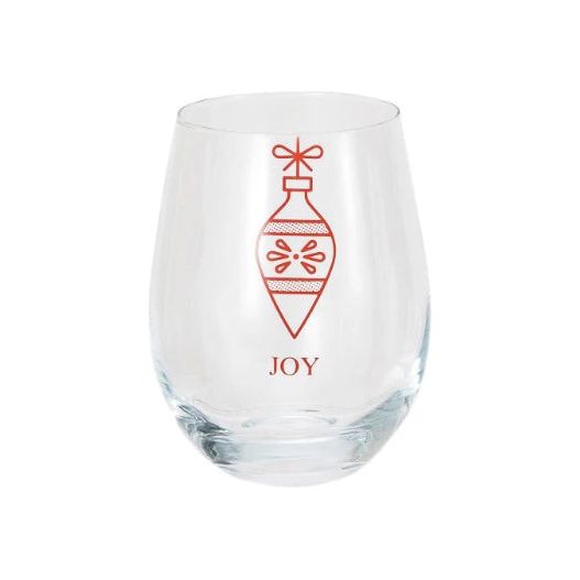18 oz. Stemless Wine Glass w/ Ornament & Word - Zinnias Gift Boutique