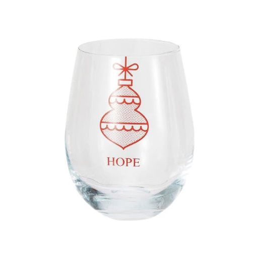 18 oz. Stemless Wine Glass w/ Ornament &amp; Word