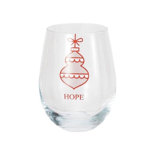 18 oz. Stemless Wine Glass w/ Ornament & Word - Zinnias Gift Boutique