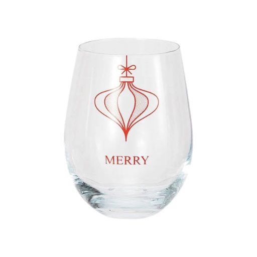 18 oz. Stemless Wine Glass w/ Ornament & Word - Zinnias Gift Boutique