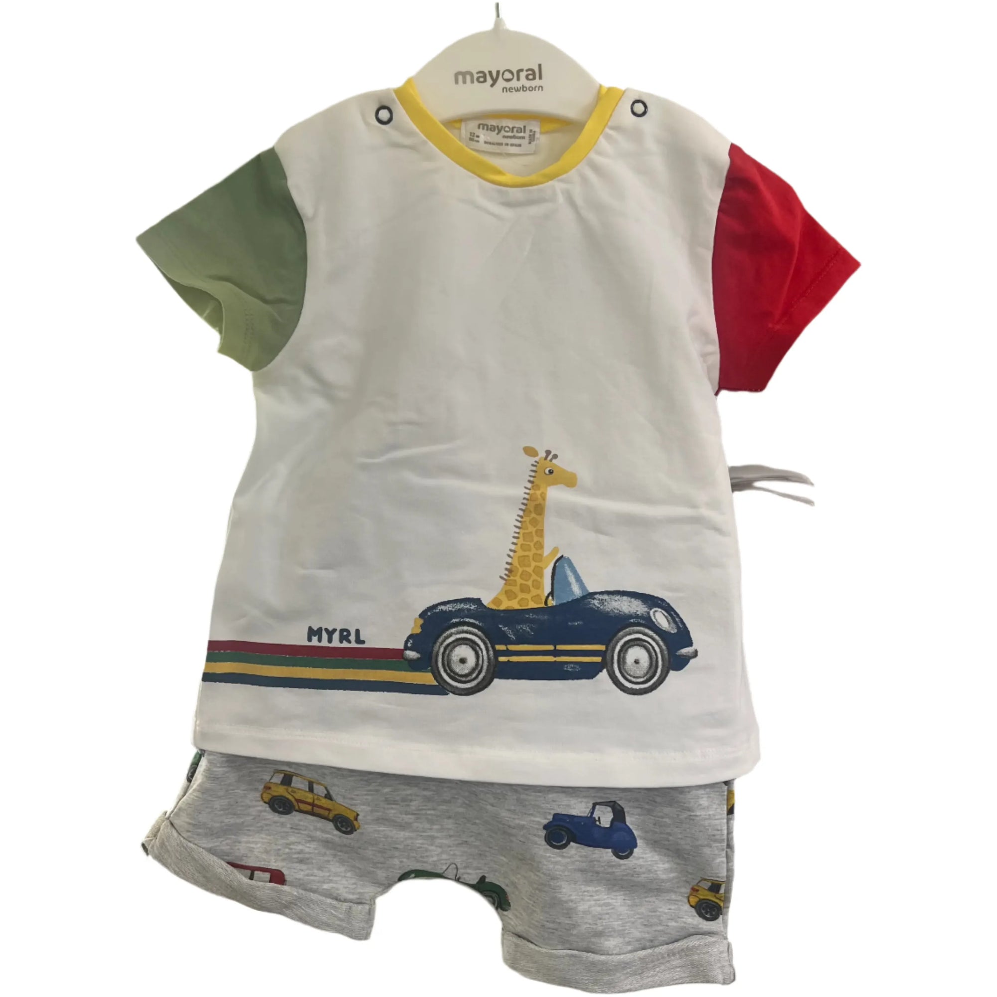 Short Top Set Giraffe Cars Oregano - Zinnias Gift Boutique