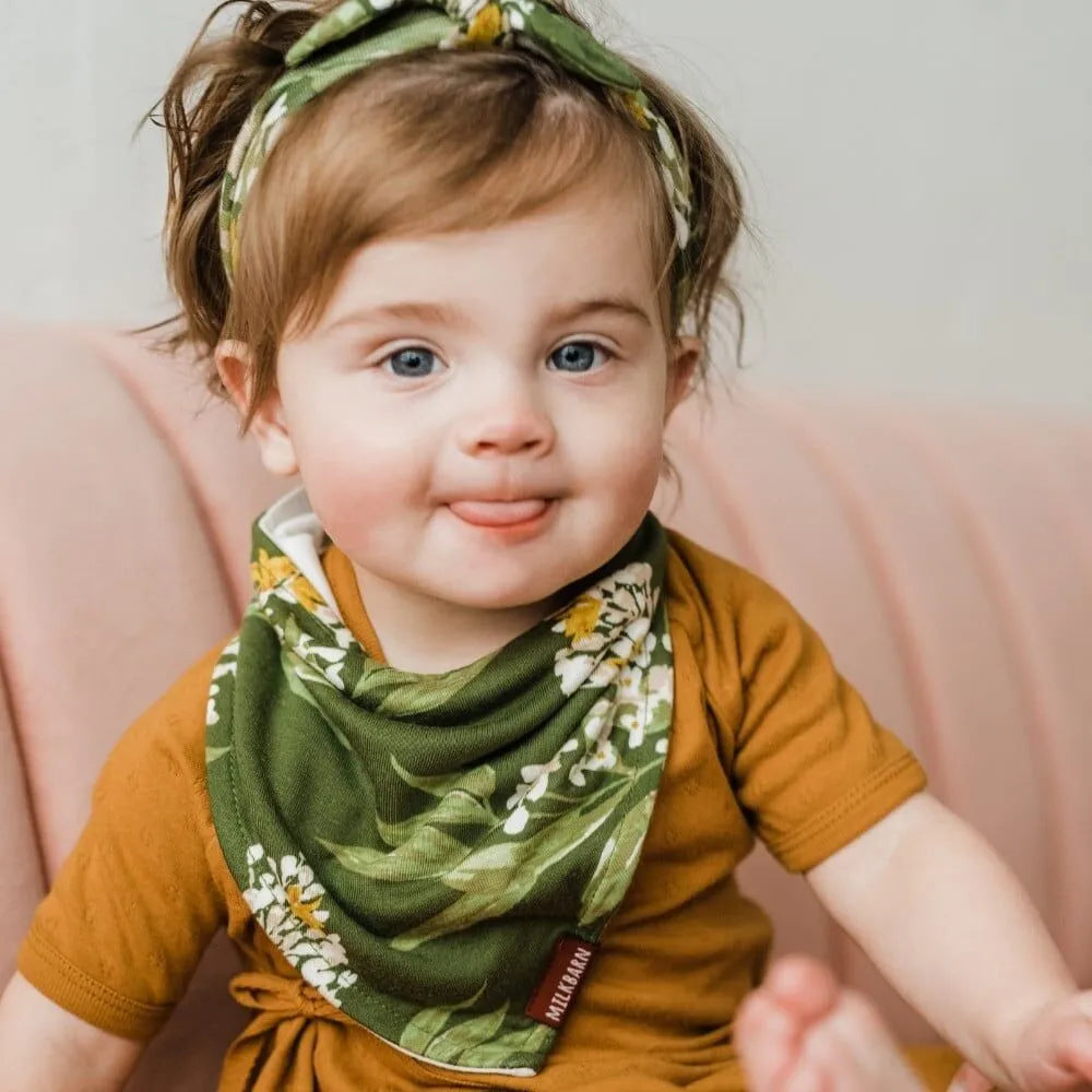 Bamboo Three-Layer Kerchief Bib Green Floral - Zinnias Gift Boutique