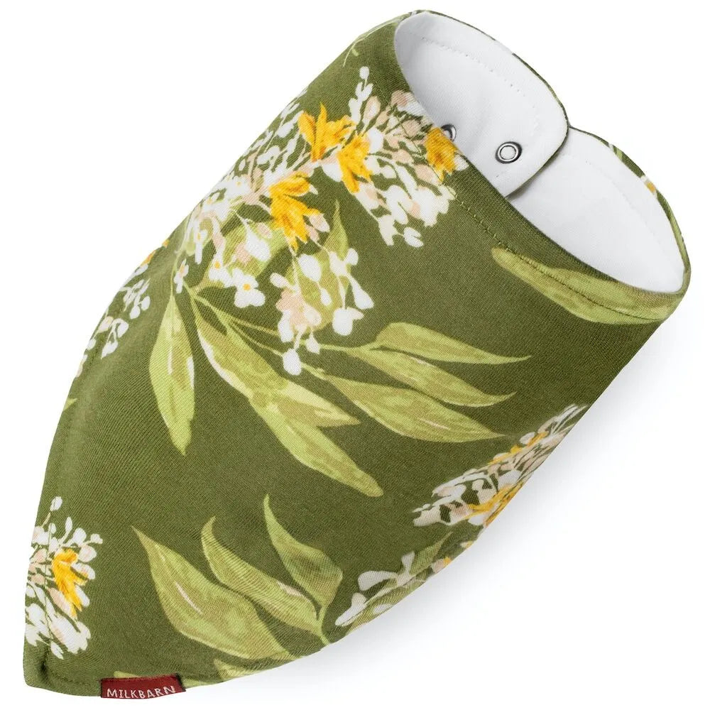 Bamboo Three-Layer Kerchief Bib Green Floral - Zinnias Gift Boutique