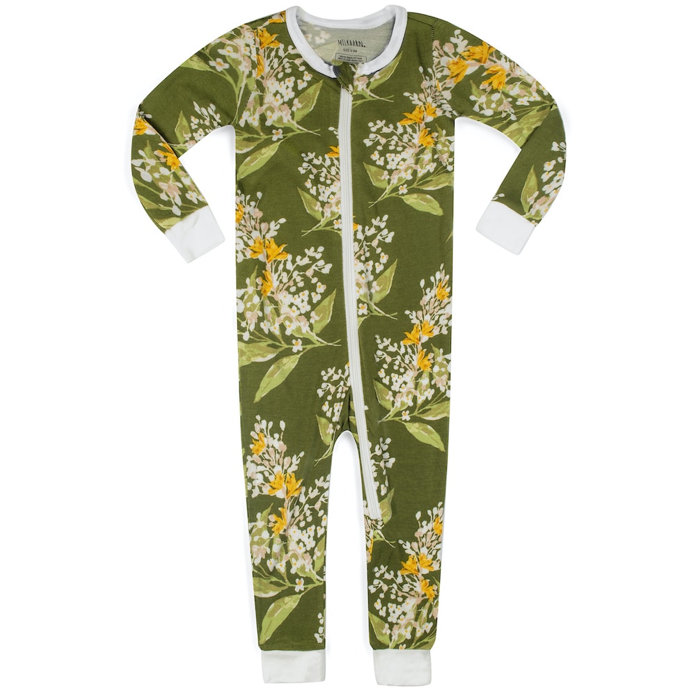 Organic Cotton Zipper Pajama Green Floral - Zinnias Gift Boutique