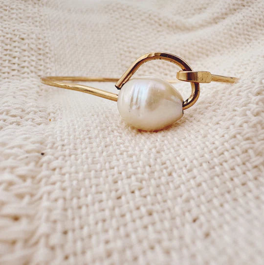 Breezy White Pearl Bangle Cuff