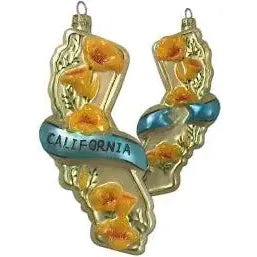 CA State with Poppies Glass Mold Ornament - Zinnias Gift Boutique