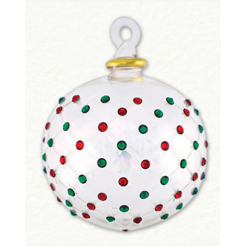 Orb with Red and Green Crystals Ornament - Zinnias Gift Boutique