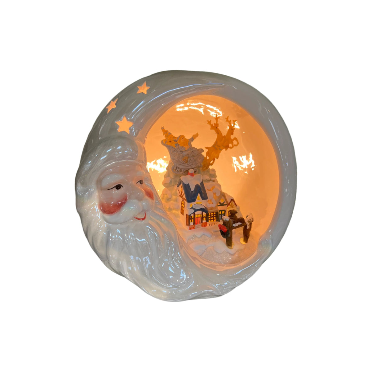 Porcelain Light up santa scene with sleigh &amp; village