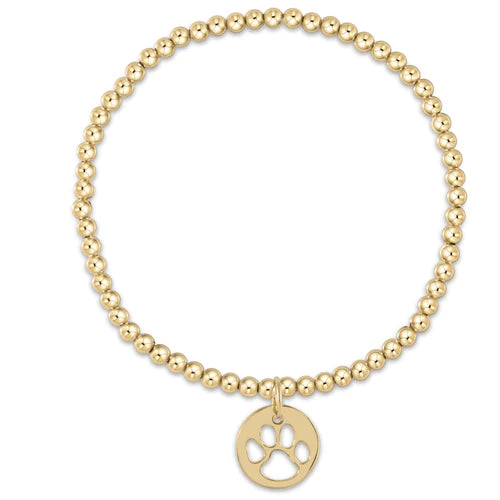 Classic Gold 3mm Bead Bracelet - Paw Print Gold Disc - Zinnias Gift Boutique