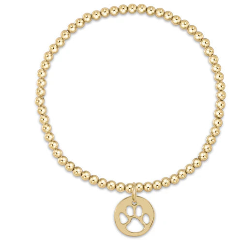 classic gold 3mm bead bracelet - paw print gold disc - Zinnias Gift Boutique