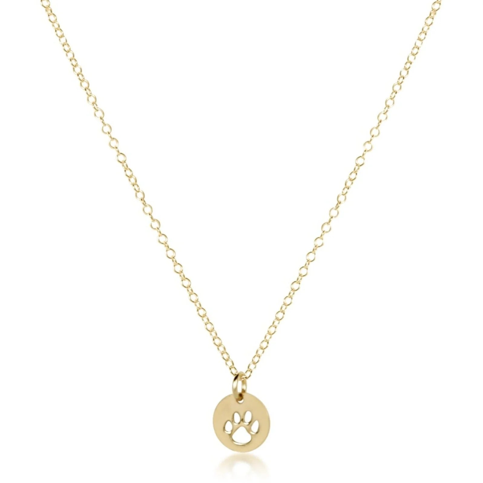 16" necklace gold - paw print small gold disc