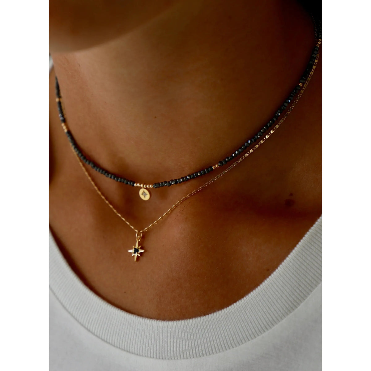 Beaded Star Medallion Necklace - Hematite - Zinnias Gift Boutique