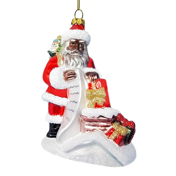 Santa & His List Glass Ornament