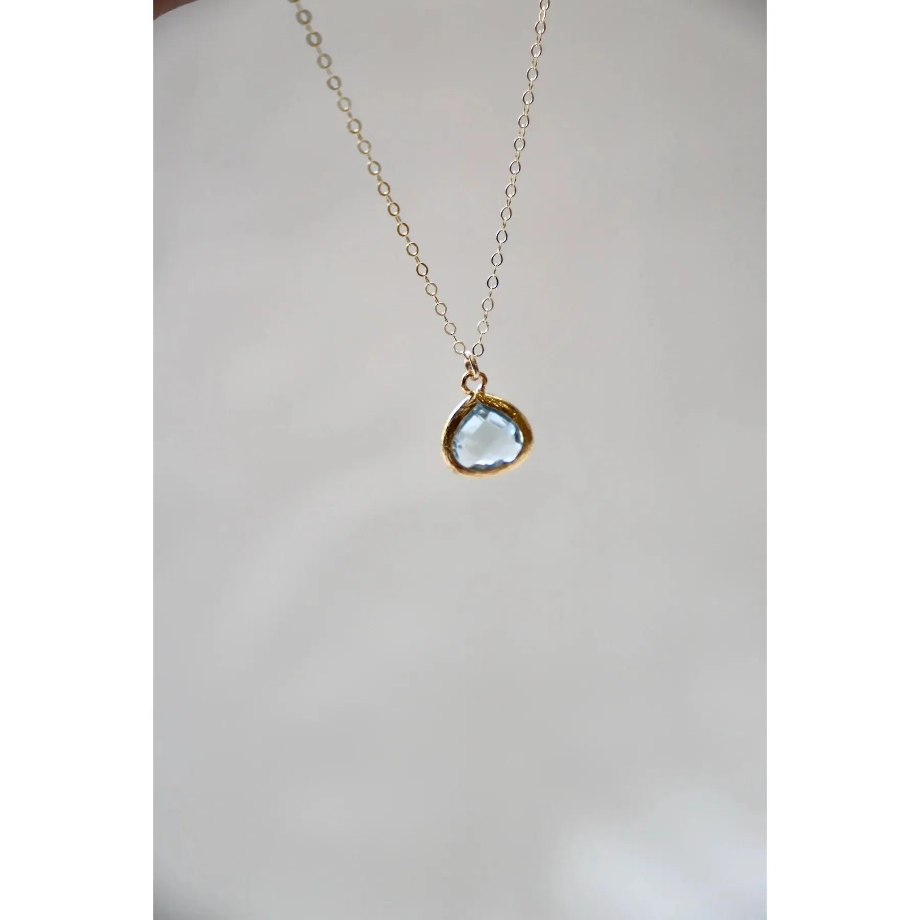 Petite Aquamarine Bezel Necklace - Zinnias Gift Boutique
