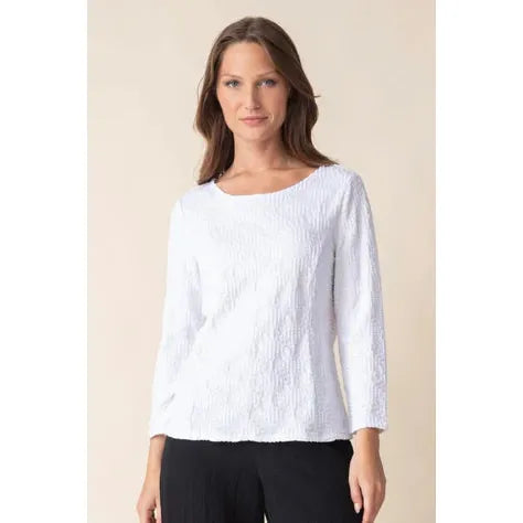 Sunburst Knit Boatneck Tee - White - Zinnias Gift Boutique