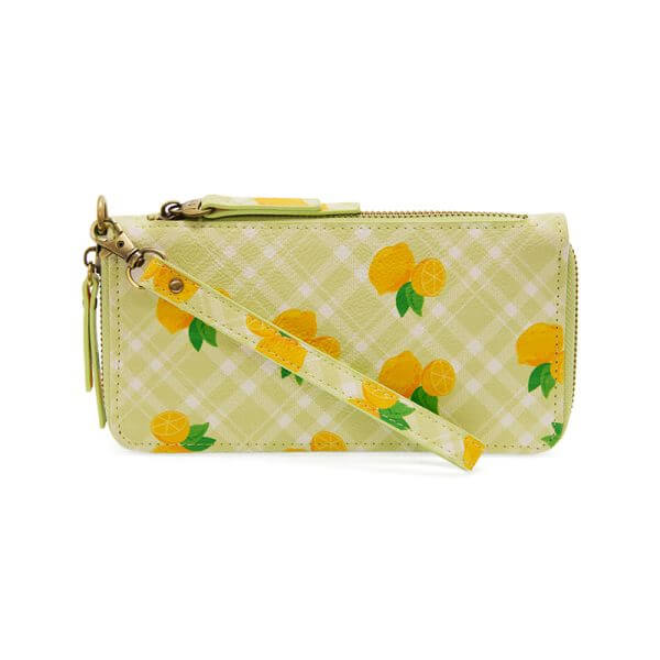 Chloe Printed Zip Around Wallet Wristlet - Lime Plaid Lemons - Zinnias Gift Boutique