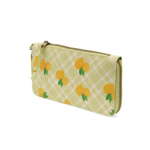 Chloe Printed Zip Around Wallet Wristlet - Lime Plaid Lemons - Zinnias Gift Boutique