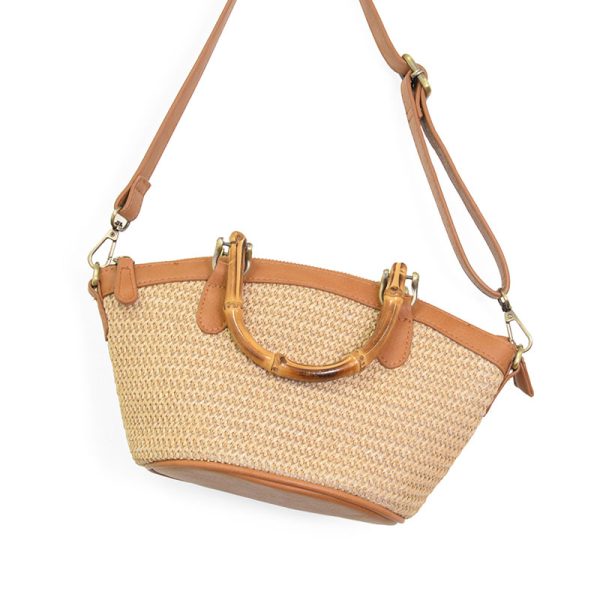 Natural Straw Millie Bamboo Handle Basket Crossbody - Zinnias Gift Boutique