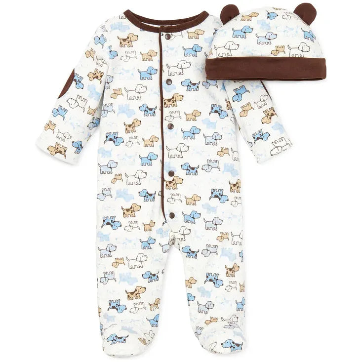Cute Puppies Footed One-Piece And Hat - Zinnias Gift Boutique