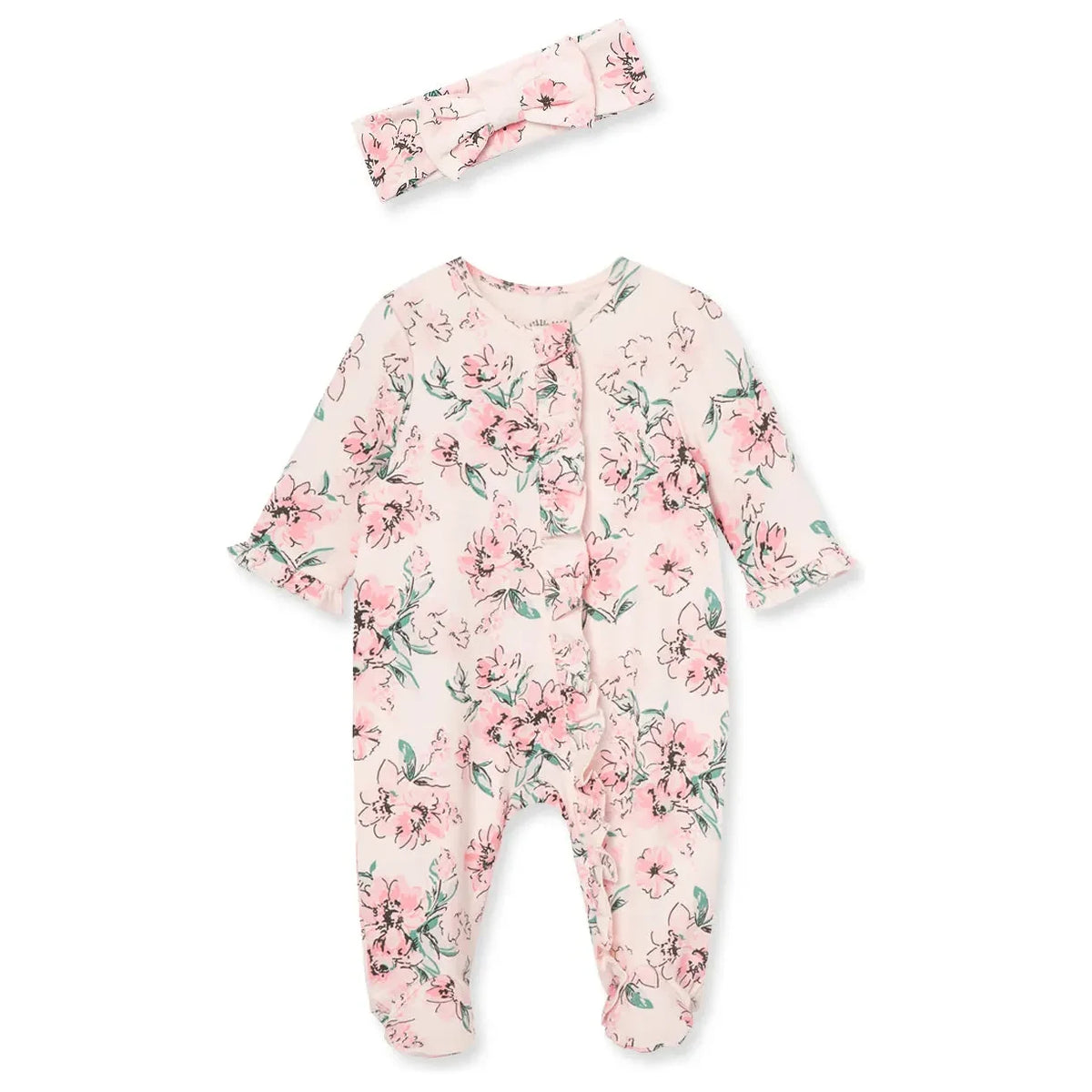 Dream Floral Zip Footed One-Piece and Headband