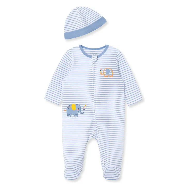 Elephant 2-Way-Zip Footed One-Piece And Hat - Zinnias Gift Boutique