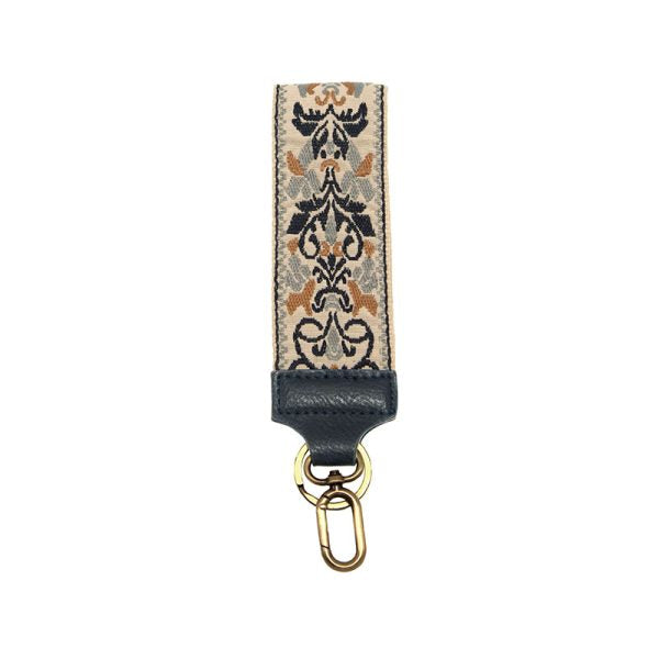 2&quot; Navy Floral Filigree Emb Easy Find Wristlet Keychain - Zinnias Gift Boutique
