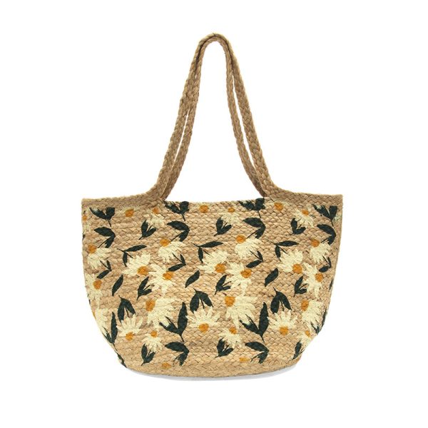 Lucia Painted Jute Multi Daisy Tote - Zinnias Gift Boutique