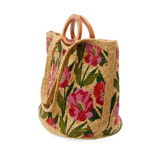 Multi Poppy Painted Nell Jute Tote - Zinnias Gift Boutique