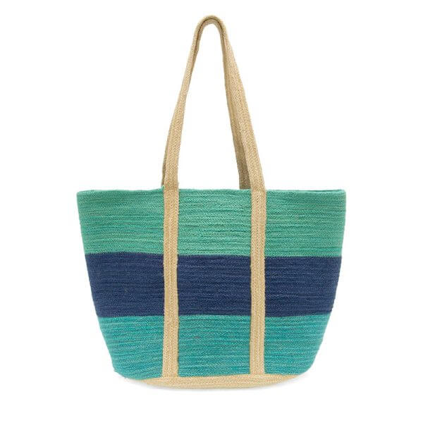 Multi Colorblock Maye Jute Tote - Turquoise - Zinnias Gift Boutique