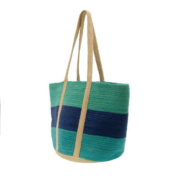 Multi Colorblock Maye Jute Tote - Turquoise - Zinnias Gift Boutique