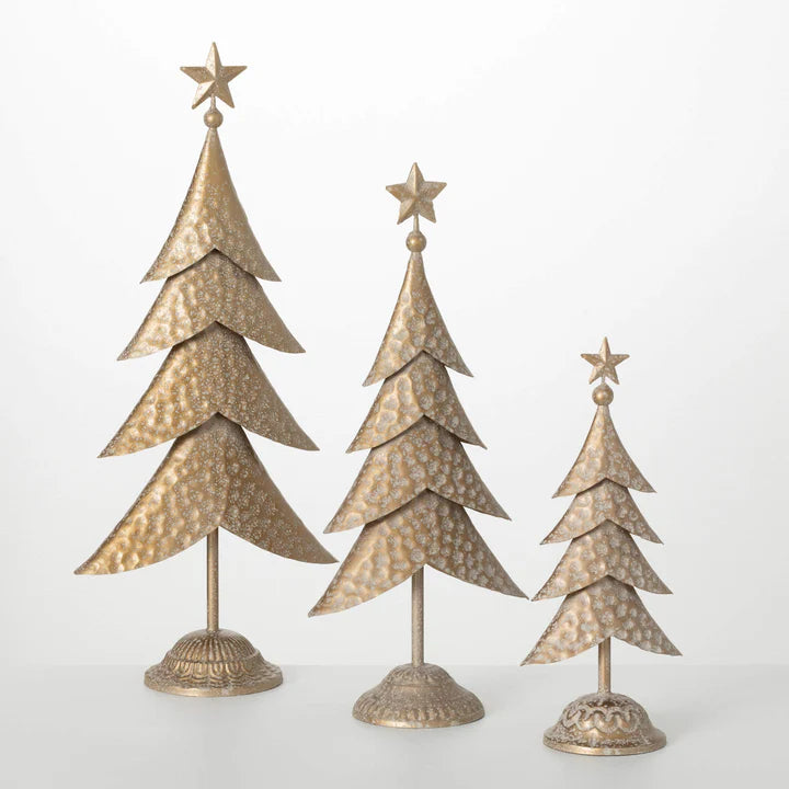 Gold Metal Tree Figurine Trio