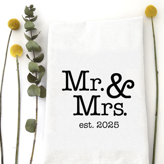 Mr &amp; Mrs EST 2025 Tea Towel