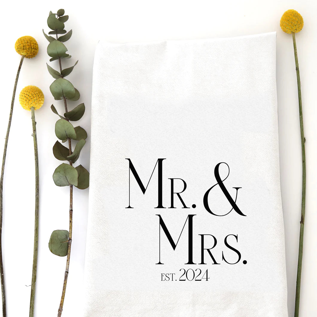 Mr & Mrs EST 2024 Tea Towel - Zinnias Gift Boutique