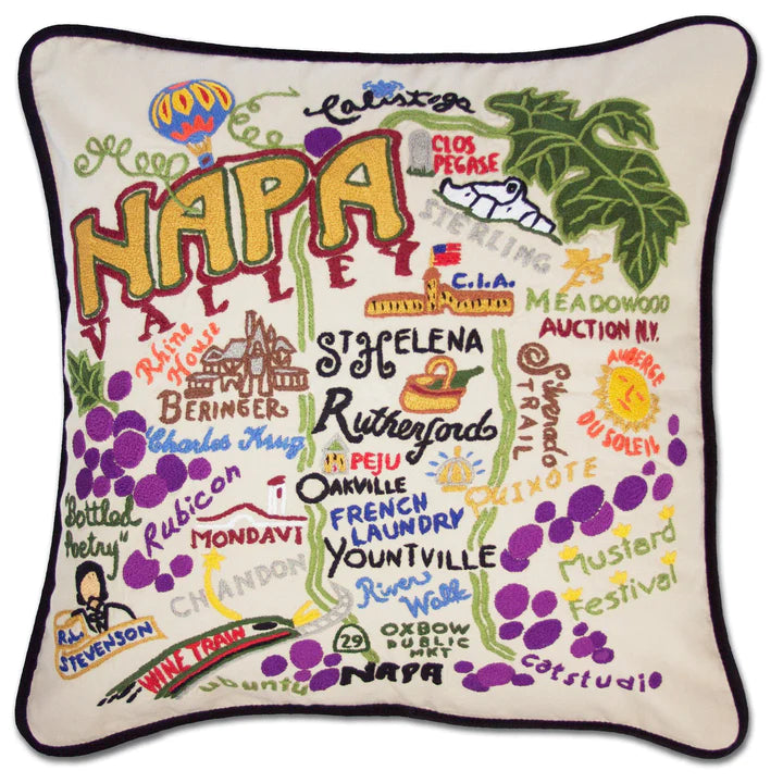 Hand-embroidered Geography Pillow - Zinnias Gift Boutique