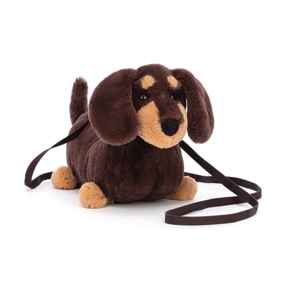 Jellycat Otto Sausage Dog stuffed animal with soft fabric and detailed features, perfect for cuddling or display.