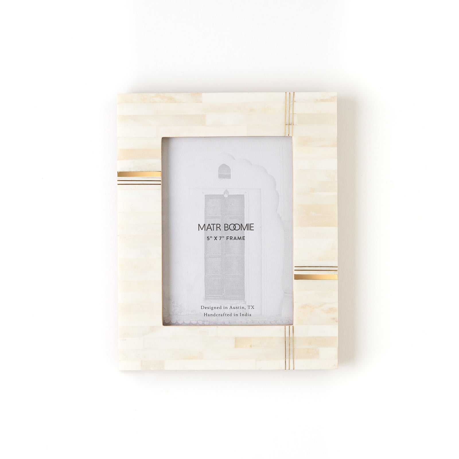 Mukhendu 4x6 Picture Frame - Carved Bone, Brass Studs - Zinnias Gift Boutique