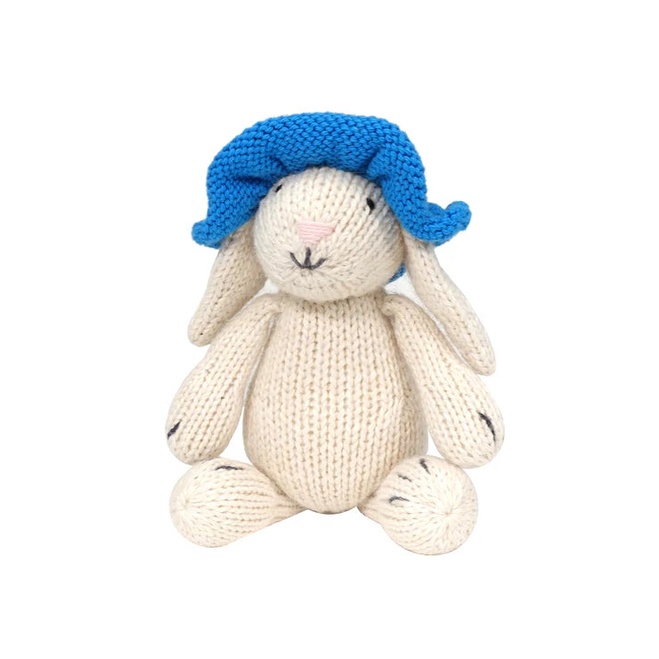 White Bunny with Blue Sun Hat - Zinnias Gift Boutique
