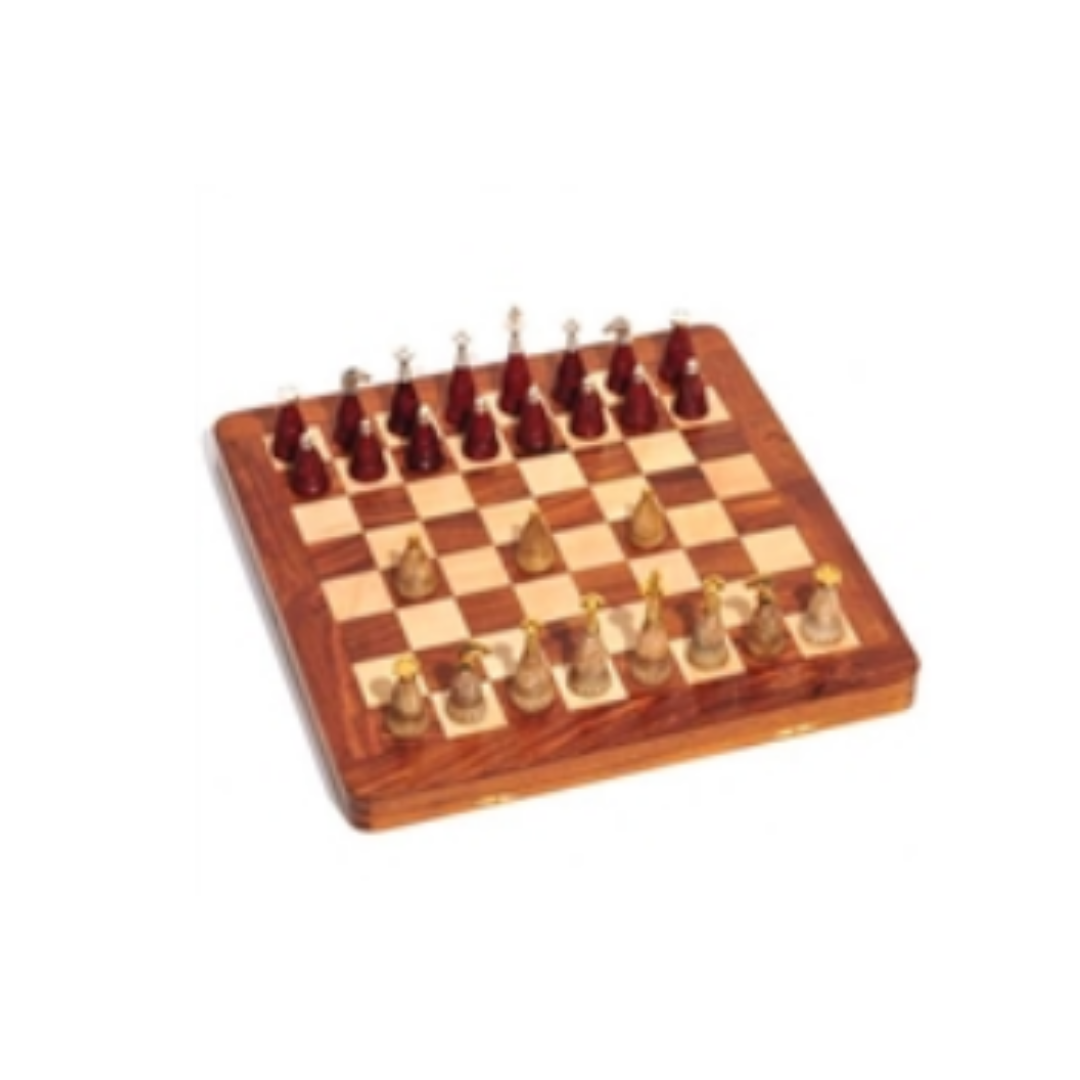 Wood Chess W/ Brs Bone 16 x 16 - Zinnias Gift Boutique