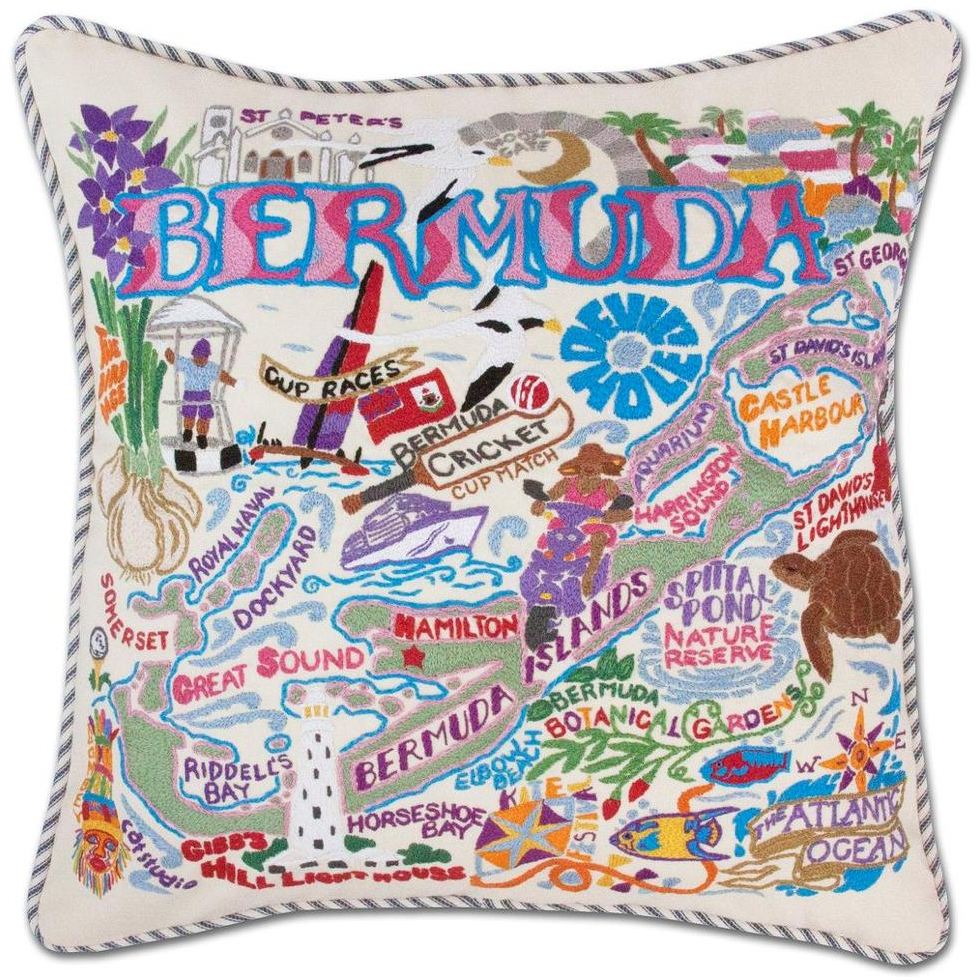 Hand-embroidered Geography Pillow - Zinnias Gift Boutique