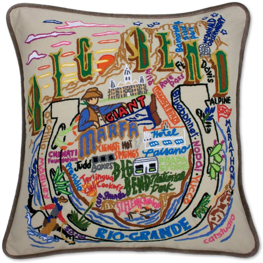 Hand-embroidered Geography Pillow - Zinnias Gift Boutique