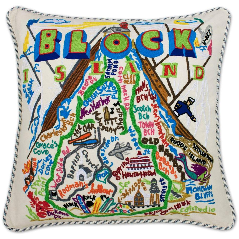 Hand-embroidered Geography Pillow - Zinnias Gift Boutique