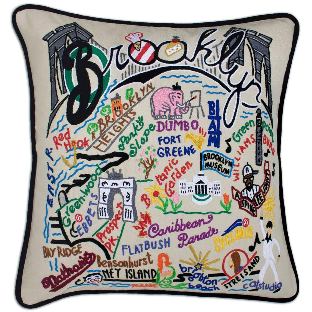 Hand-embroidered Geography Pillow - Zinnias Gift Boutique