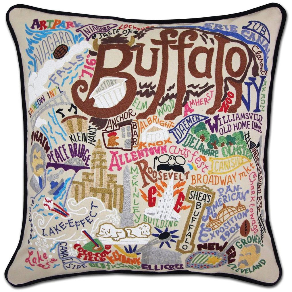 Hand-embroidered Geography Pillow - Zinnias Gift Boutique