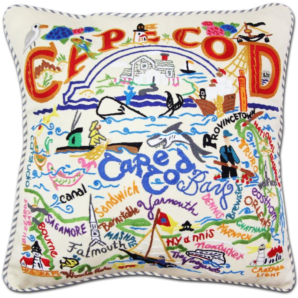 Hand-embroidered Geography Pillow