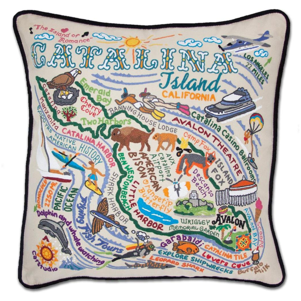 Hand-embroidered Geography Pillow - Zinnias Gift Boutique