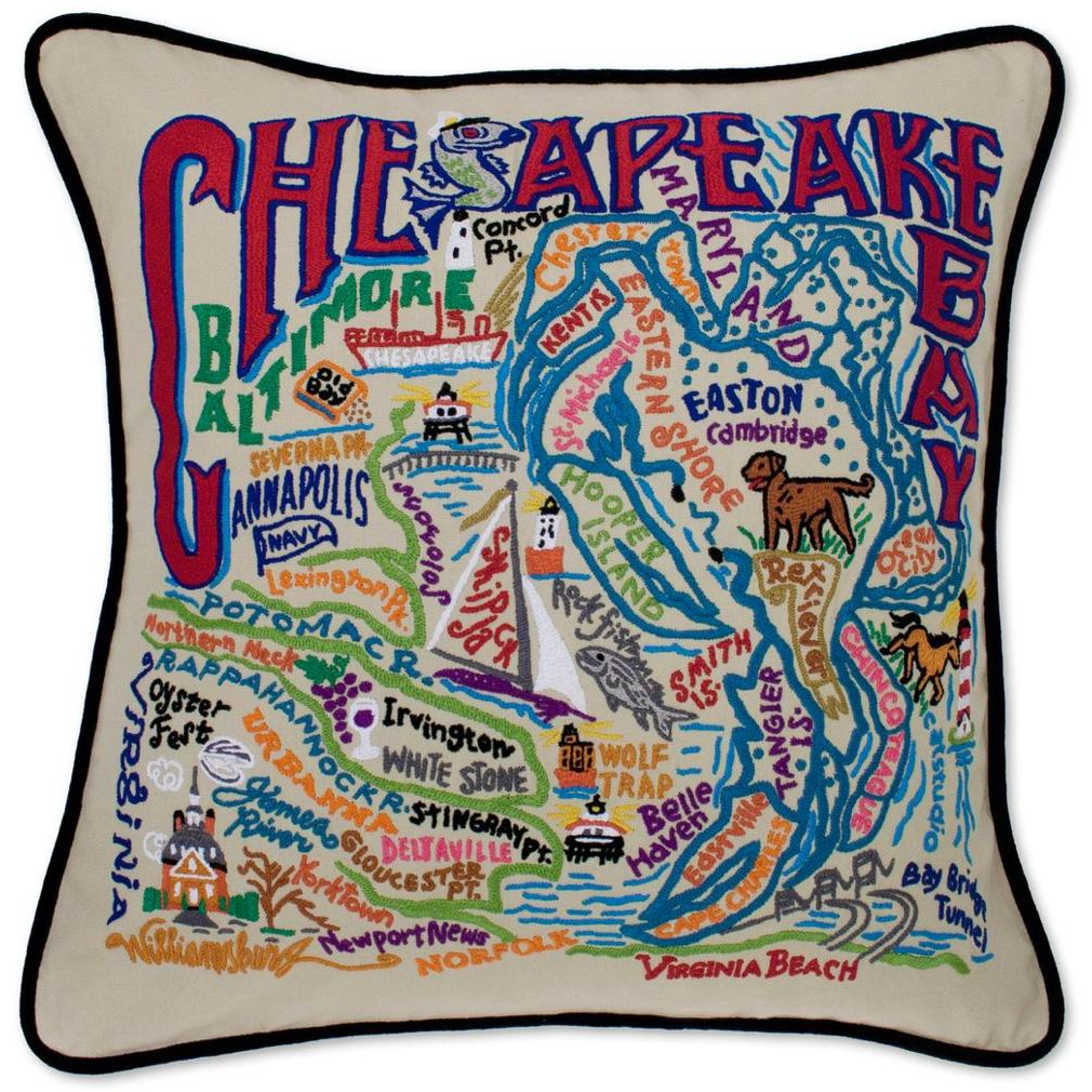 Hand-embroidered Geography Pillow - Zinnias Gift Boutique